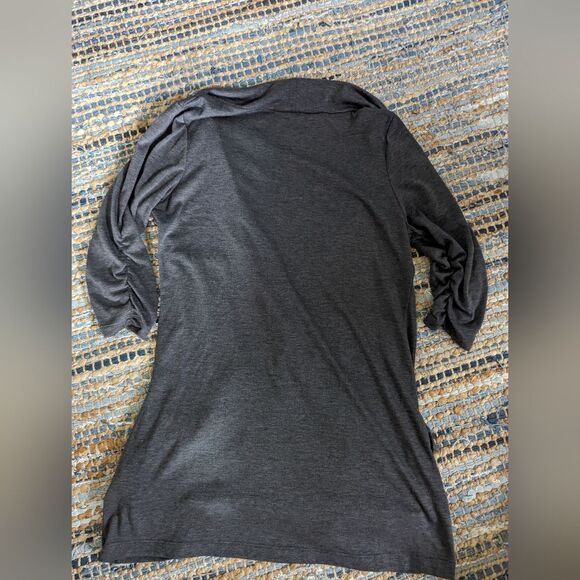 Cardigan M Ruched 3/4 Sleeve Vneck Front Gray Rayon Pockets 1 Button Casual - Picture 7 of 7